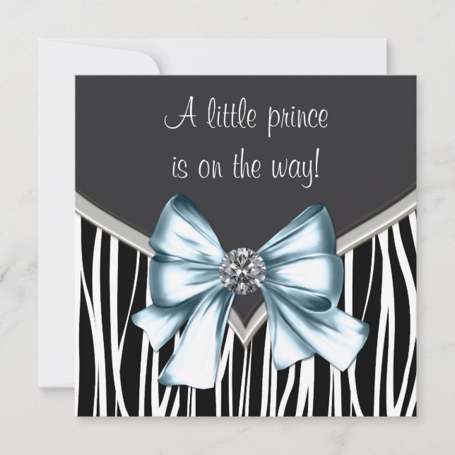 Invitación Elegante Baby Shower Black Blue Zebra (Anverso)