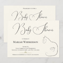 Invitación Elegante Baby Shower Black & Cream Cat Lover