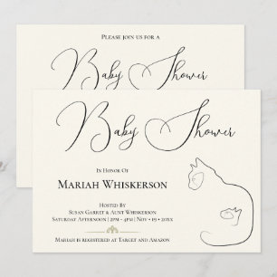 Invitación Elegante Baby Shower Black & Cream Cat Lover