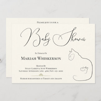 Invitación Elegante Baby Shower Black & Cream Cat Lover