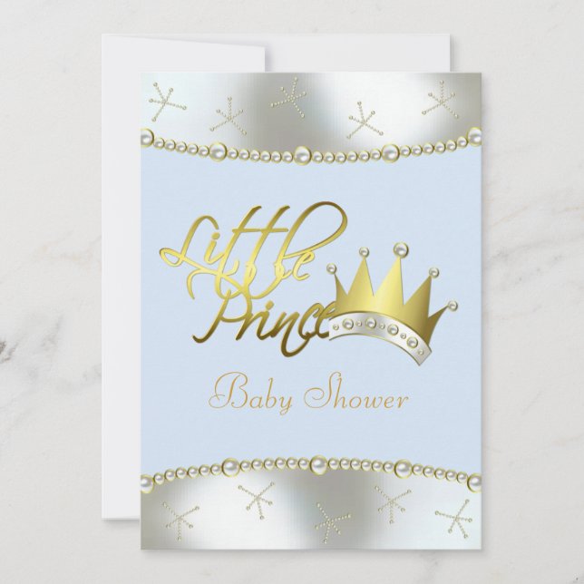 Invitación Elegante Baby Shower Blue and Gold Little Prince (Anverso)