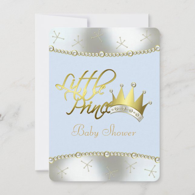Invitación Elegante Baby Shower Blue and Gold Little Prince (Anverso)