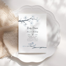 Elegante Baby Shower Blue Bird and Cherry Blossom