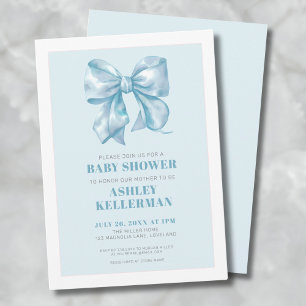 Invitación Elegante Baby Shower Blue Bow
