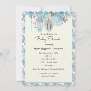 Invitación Elegante Baby Shower Blue Floral Religioso