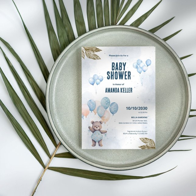 Invitación Elegante Baby Shower Blue Teddy Bear (Subido por el creador)
