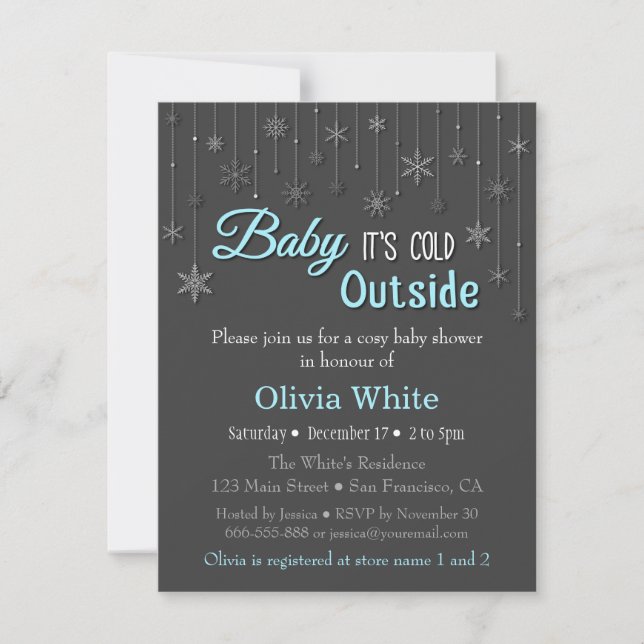 Invitación Elegante Baby Shower Blue Winter Snowflake (Anverso)