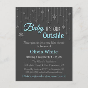 Invitación Elegante Baby Shower Blue Winter Snowflake