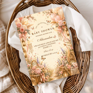 Invitación Elegante Baby Shower Boho Mariposa