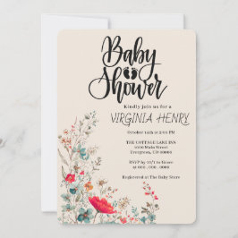 Invitación Elegante Baby Shower Boho Wildflower