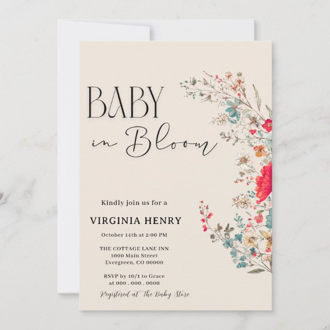 Invitación Elegante Baby Shower Boho Wildflower (Anverso)