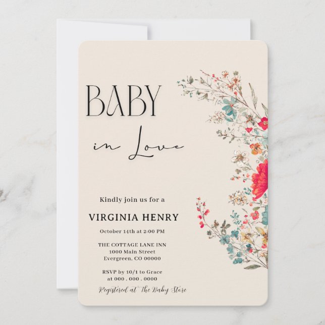 Invitación Elegante Baby Shower Boho Wildflower (Anverso)