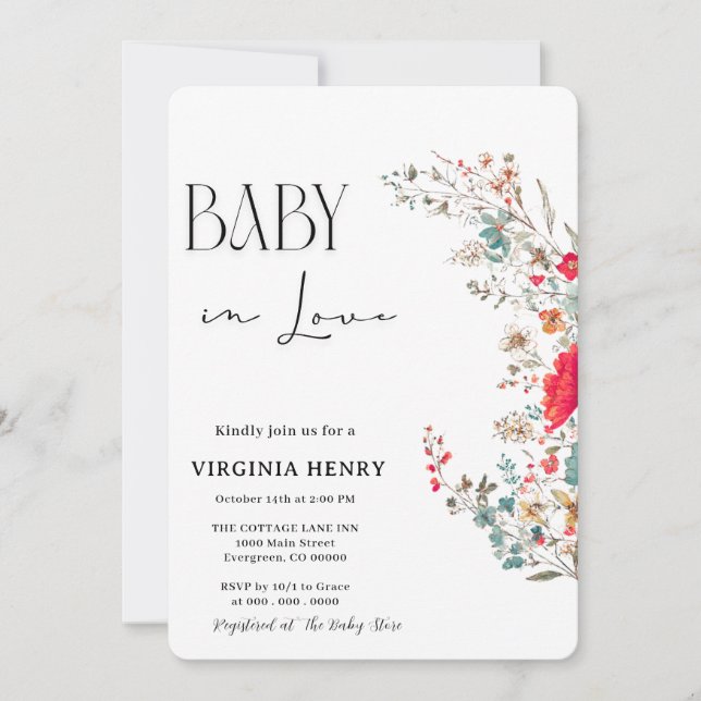 Invitación Elegante Baby Shower Boho Wildflower (Anverso)