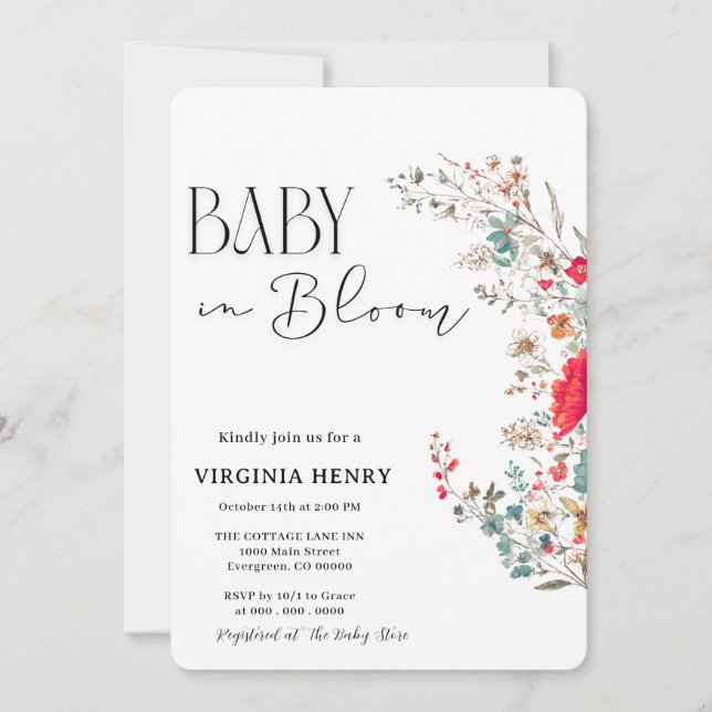 Invitación Elegante Baby Shower Boho Wildflower (Anverso)