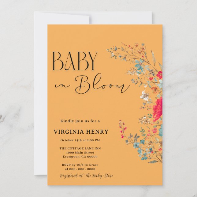 Invitación Elegante Baby Shower Boho Wildflower (Anverso)