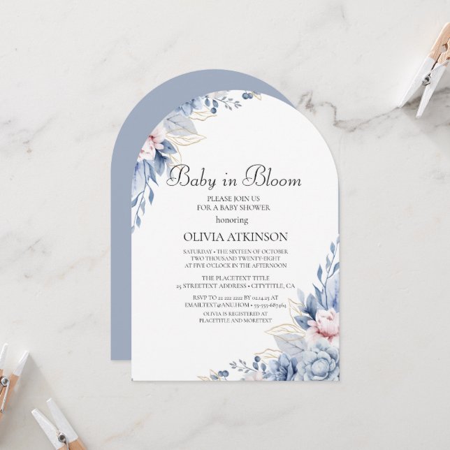 Invitación Elegante Baby Shower Boho Wildflower (Anverso/Reverso In Situ)