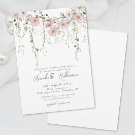 Invitación Elegante Baby Shower Botánico Floral de Flor Silve