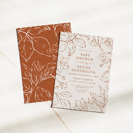 Invitación Elegante Baby Shower botánico Naranja quemado por