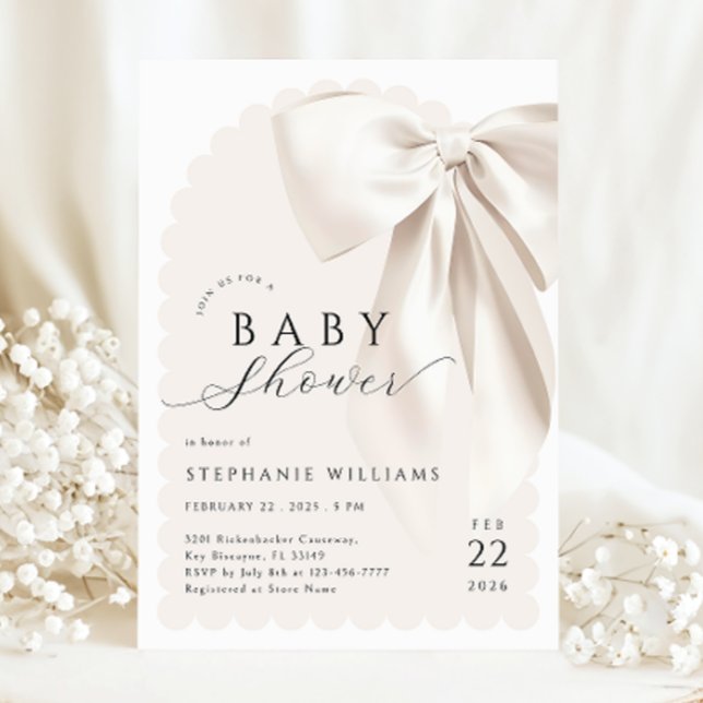 Invitación Elegante Baby Shower Bow Blanco (Subido por el creador)