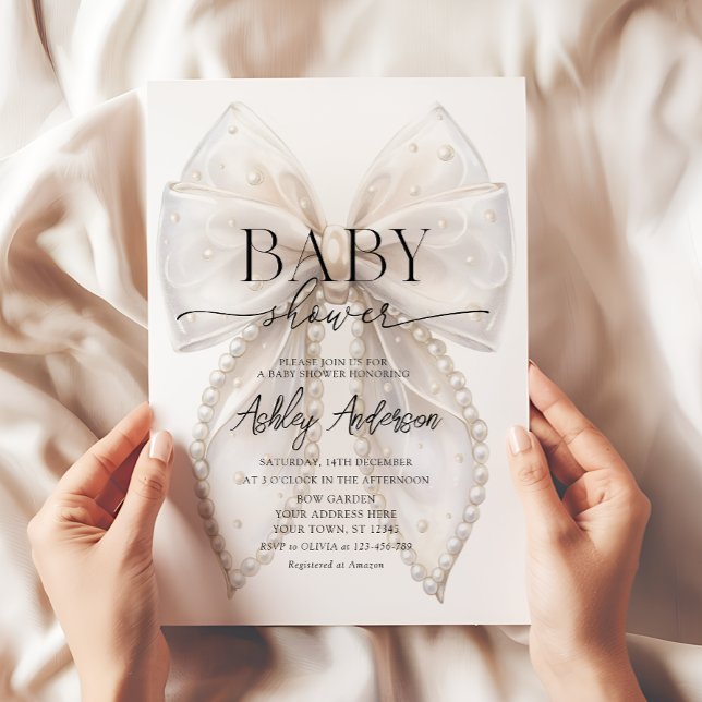 Invitación Elegante Baby Shower Bow Blanco (Subido por el creador)
