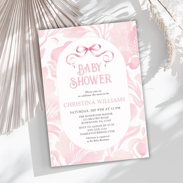Invitación Elegante Baby Shower Bow Rosa (Subido por el creador)