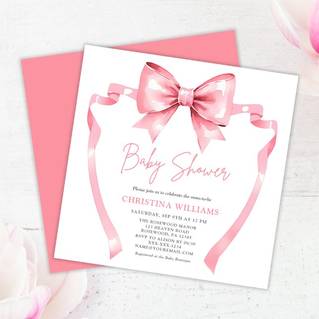 Invitación Elegante Baby Shower Bow Rosa (Subido por el creador)