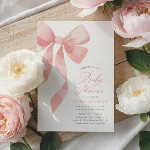 Invitación Elegante Baby Shower Bow Rosa