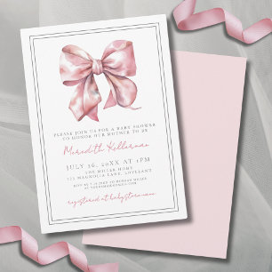 Invitación Elegante Baby Shower Bow Rosa