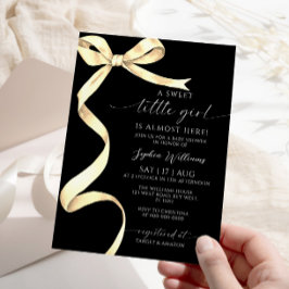 Invitación Elegante Baby Shower Bow Sweet Little Girl