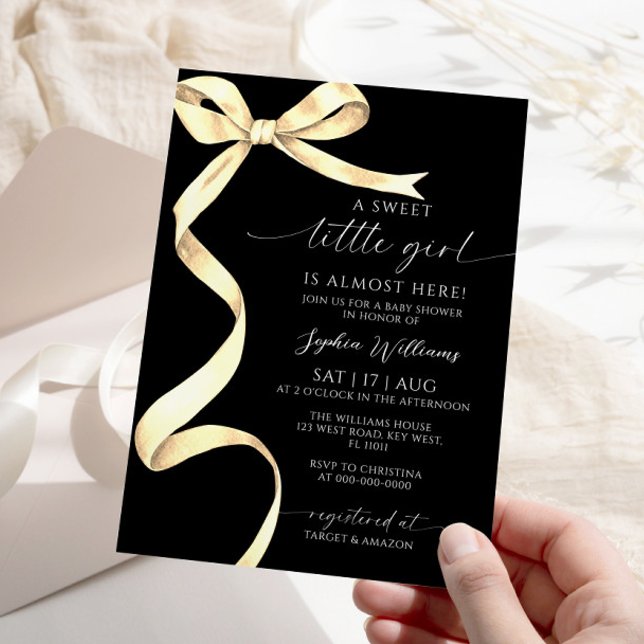 Invitación Elegante Baby Shower Bow Sweet Little Girl (Subido por el creador)