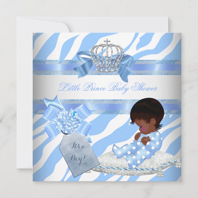 Invitación Elegante Baby Shower Boy Blue Zebra Prince Étnica (Anverso)