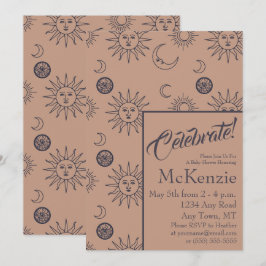 Invitación Elegante Baby Shower Celestial de Sol y Luna
