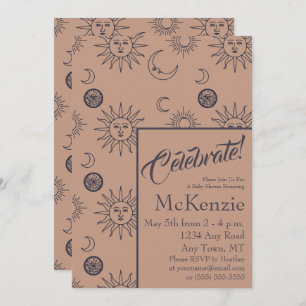 Invitación Elegante Baby Shower Celestial de Sol y Luna