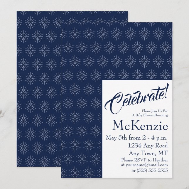 Invitación Elegante Baby Shower Celestial Sun (Anverso / Reverso)