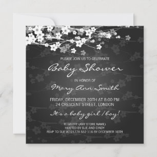 Invitación Elegante Baby Shower Cherry Blossom Black