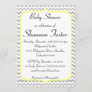 Invitación Elegante Baby Shower Chevron amarillo y gris