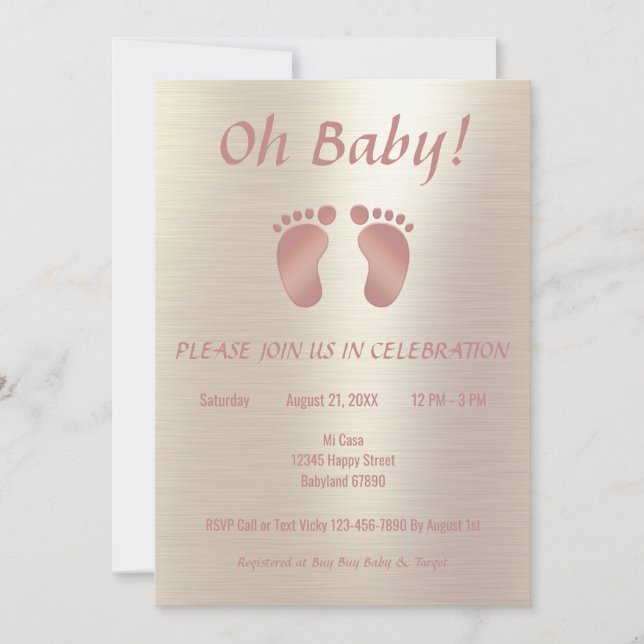 Invitación Elegante Baby Shower Chica rosa y dorado (Anverso)