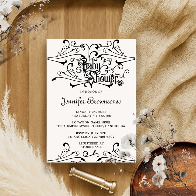 Invitación Elegante Baby Shower clásico retro negro (Subido por el creador)