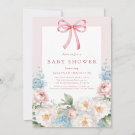 Invitación Elegante Baby Shower color azul rosa floral