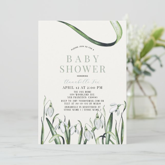 Invitación Elegante Baby Shower color de nieve (Anverso de pie)