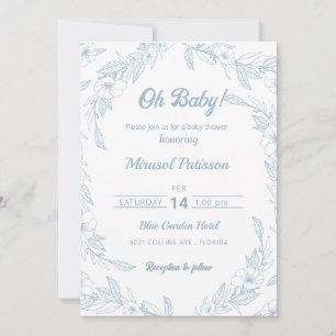 Invitación Elegante Baby Shower con flores azul pálido