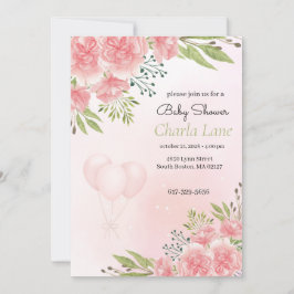 Invitación Elegante Baby Shower con flores rosadas