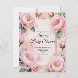 Invitación Elegante Baby Shower con flores rosadas