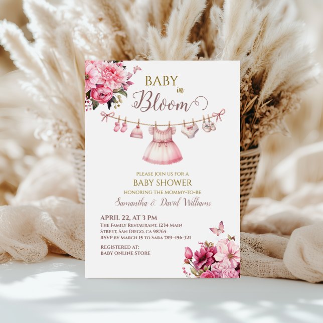 Invitación Elegante Baby Shower con flores rosadas (Subido por el creador)