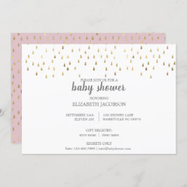 Invitación Elegante Baby Shower con gotitas de lluvia rosadas