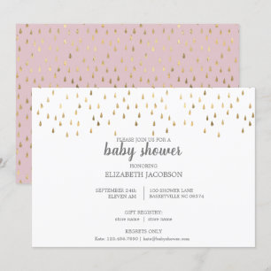 Invitación Elegante Baby Shower con gotitas de lluvia rosadas