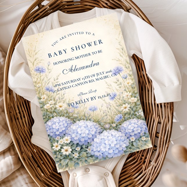 Invitación Elegante Baby Shower con Hortensias Polvorientas d (Subido por el creador)