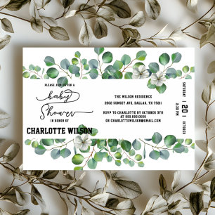 Invitación Elegante Baby Shower de Acuarela Eucalipto