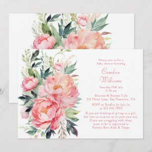 Invitación Elegante Baby Shower de Acuarela Rosa de Peonía