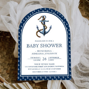 Invitación Elegante Baby Shower de Ancla Azul de la Marina Ná